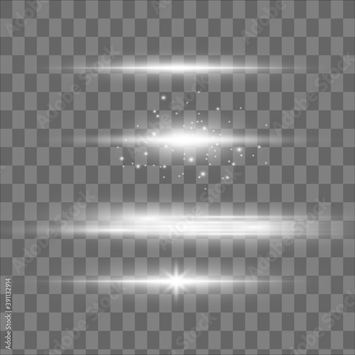 White glowing light explodes on a transparent background. Sparkling magical dust particles. Bright Star. Transparent shining sun, bright flash. Vector sparkles. To center a bright flash