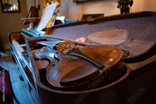 Old elegant violin in egeskov castle, denmark
