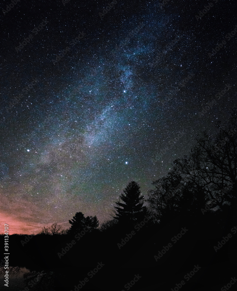 The milky way and night sky with views of Jupiter and Saturn within the Deep Sky Viewing area in Stone Mills Greater Napanee Ontario.