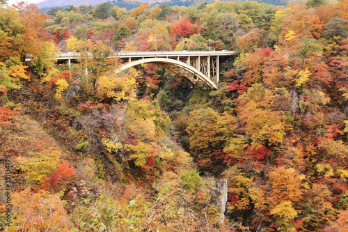 みちのく宮城の秋 鳴子峡の紅葉 大深沢橋