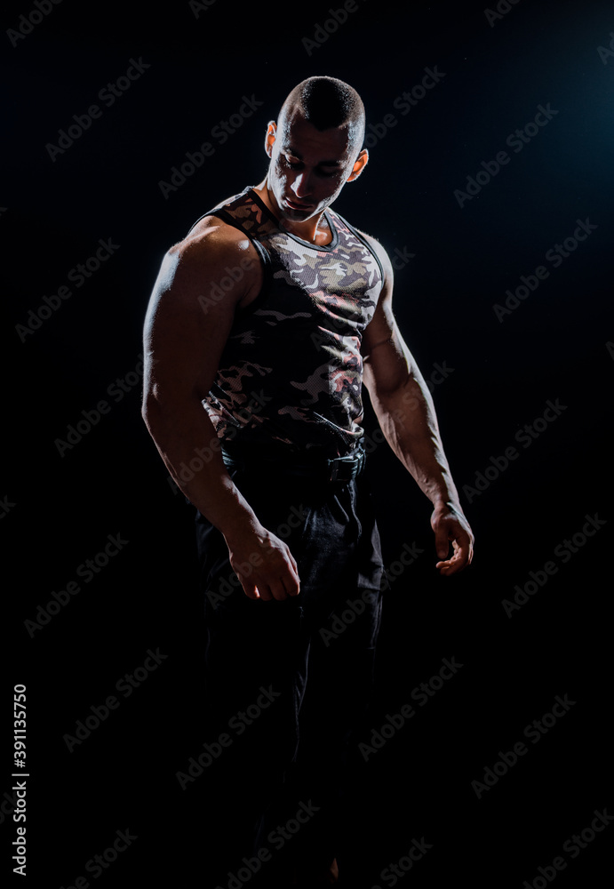 Mountain of muscles. Muscular man with sexy body