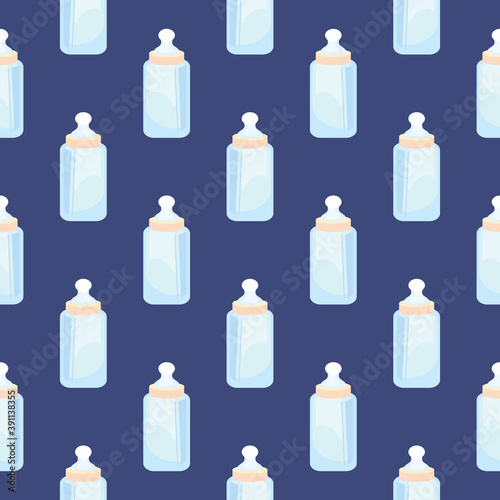 Baby bottle , seamless pattern on a dark blue background.