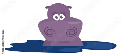 Big purple hippo,illustration,vector on white background