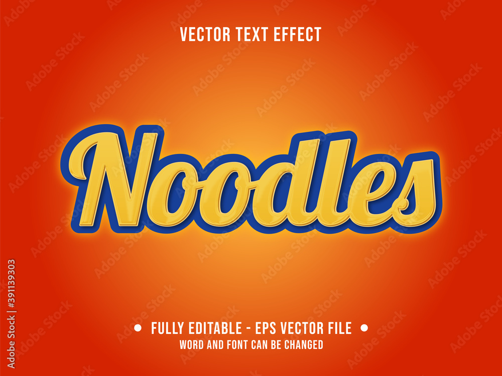 Editable text effect - Noodles yellow and blue color style