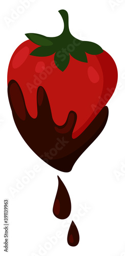 Strawberry dipped in chocolate,illustration,vector on white background