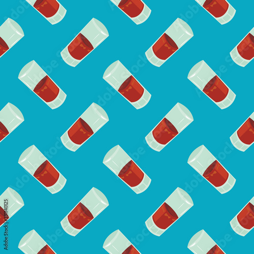 Coca cola in glass , seamless pattern on a light blue background.