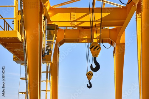 Hooks on a crane steel industrial structure photo