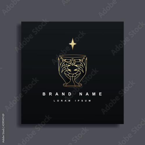 Holy grail luxury logo, medieval gothic style concept art.