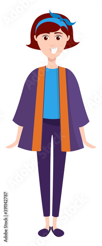 Girl in a lilac robe ,illustration,vector on white background