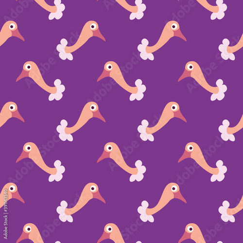 Baby ostrich head , seamless pattern on a purple background. photo