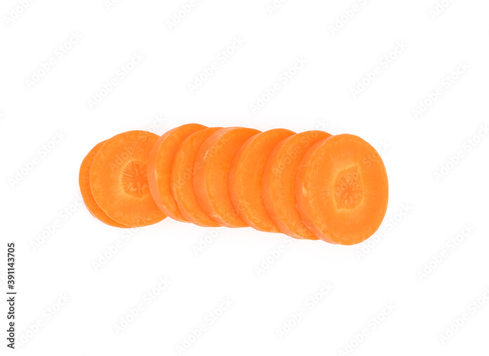 Carrot slice isolated on white background. Top view. Flat lay Carrot slice isolated on white background. Top view. Flat lay