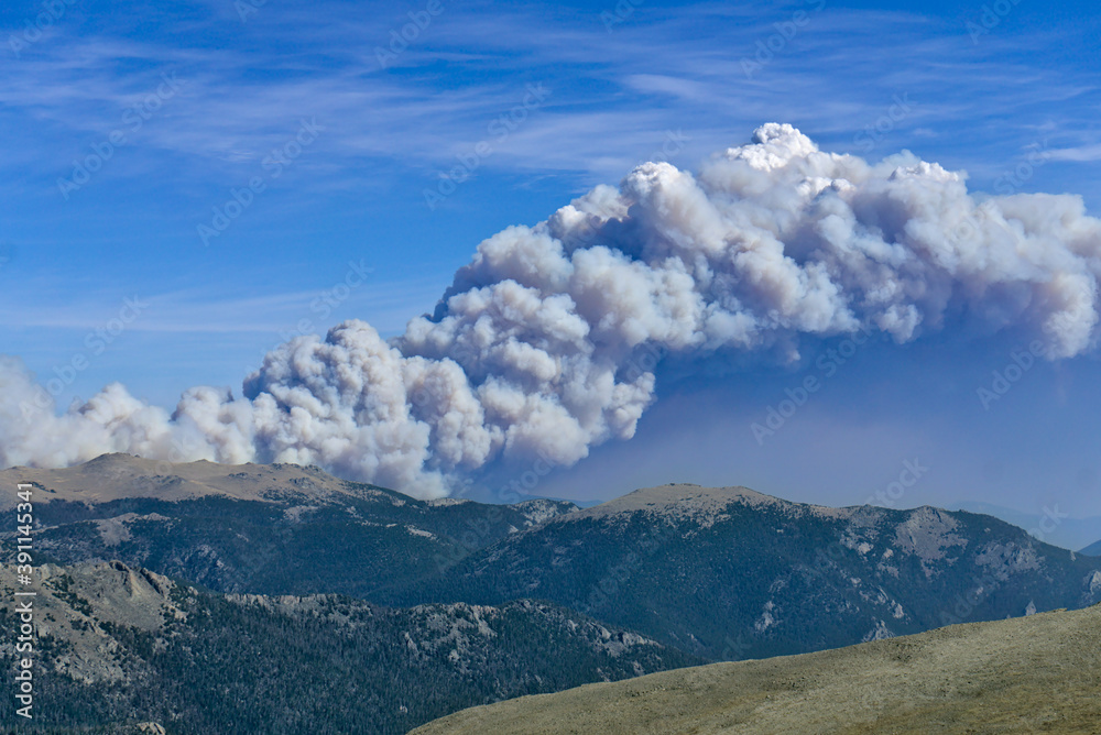 Wildfire smoke from the Cameron Peak fire in Rocky Mountain National Park in 2020