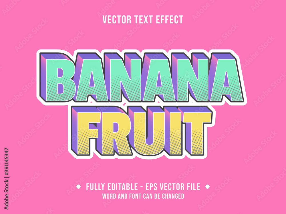 Plakat Editable text effect - Banana yello and blue retro pastel color gradient style