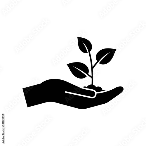 Vector Plant in hand icon  seedling symbol on isolated white background for UI UX and website.