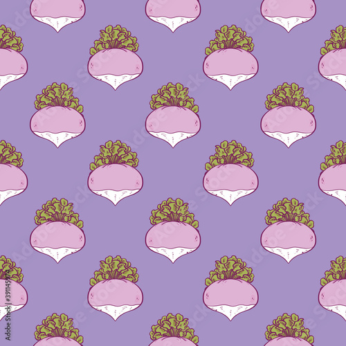 Small purple turnip , seamless pattern on a purple background.