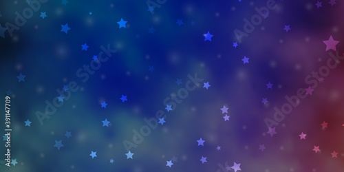 Light Blue  Red vector background with colorful stars.