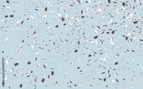 Silver Confetti Celebrate Vector Blue Background. 