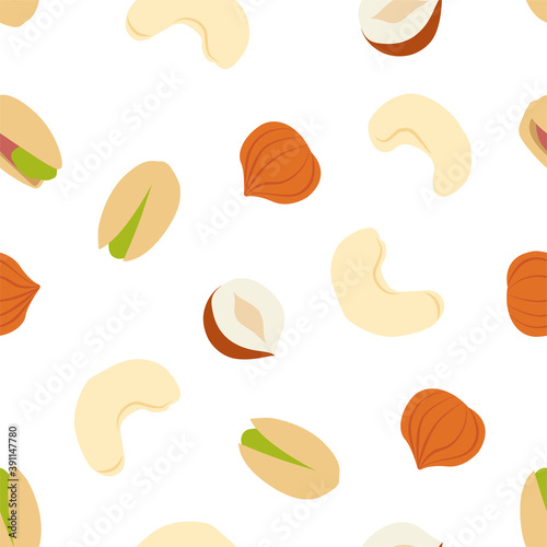 Pistachio, Hazelnut and Cashew. Vector pattern 