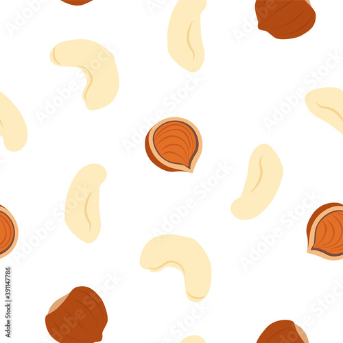 Hazelnut and Cashew. Vector seamless pattern