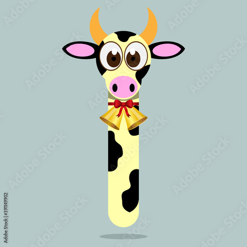 Popsicle stick cow, ox, bull with golden bell simple icon vector design template.