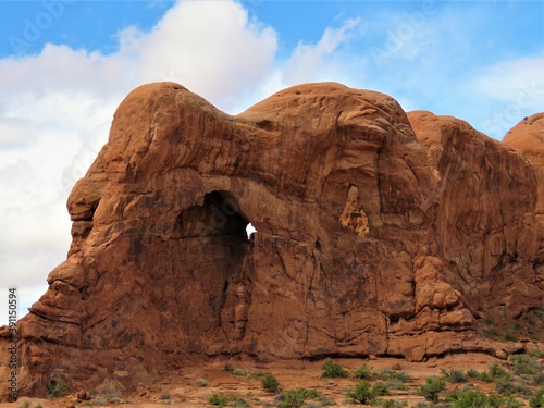 Peep hole in the red sandstone at Arches National Park