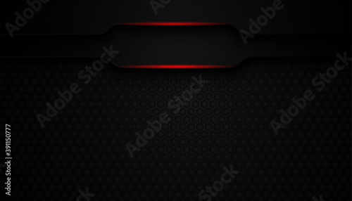 abstract red shape hexagon on dark background. Glowing red line with hexagon background