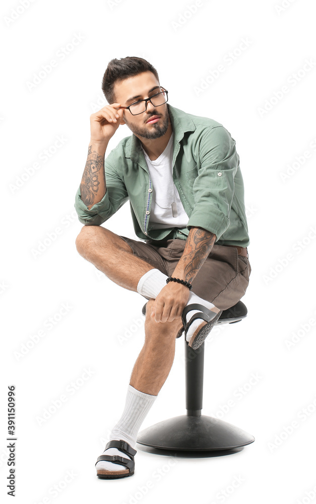 Fashionable young man on white background Fashionable young man on white background