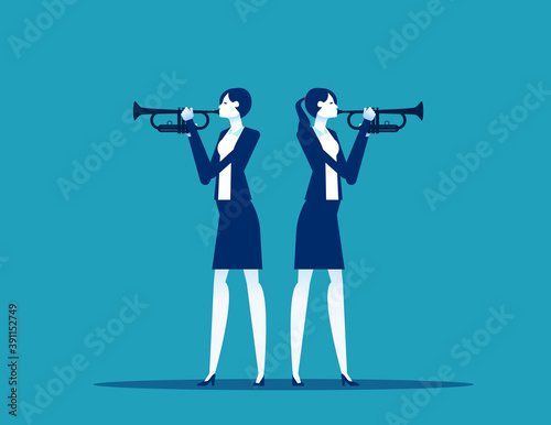 Business two people trumpet player. Musician stock illustration