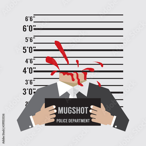 Man Prisoners Were Executed With Beheading Mugshot Vector Illustration.