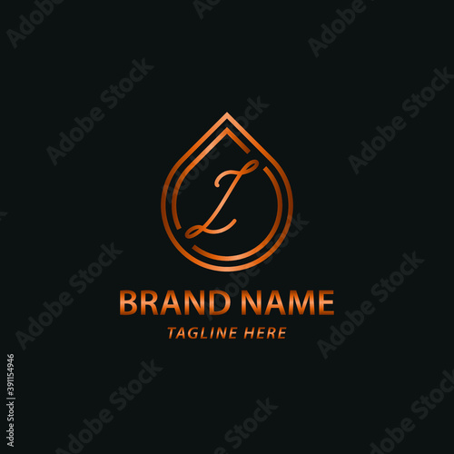 Elegant luxury initial I letter for cosmetic, make up, hotel, boutique business logo concept with golden line art liquid or water drop icon