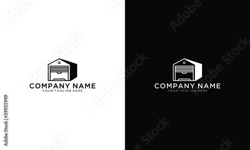 Modern black logo design with gradient, house with car garage.	