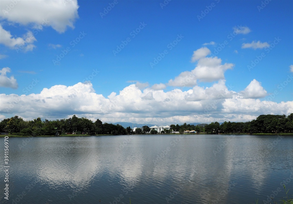  Dramatic blue sky with lake
