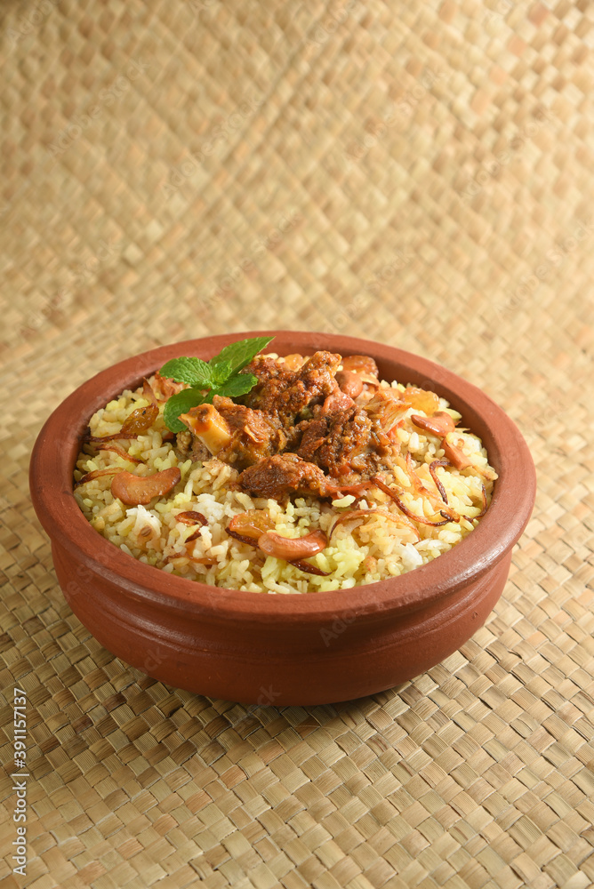 Mutton biryani , Gosht or lamb biryani or Hyderabadi Dum biriyani with