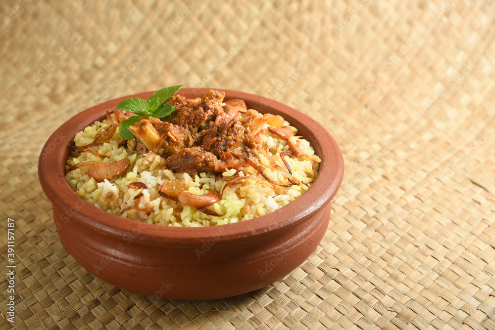 Mutton biryani , Gosht or lamb biryani or Hyderabadi Dum biriyani with