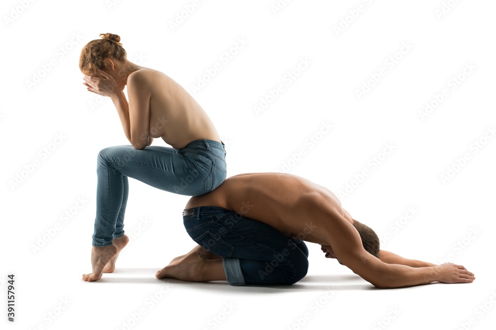 Naked couple with problems in relationship in studio Naked couple with problems in relationship in studio