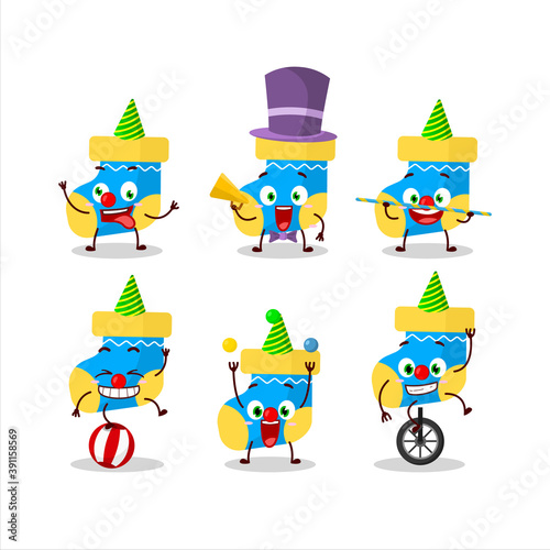 Cartoon character of baby blue socks with various circus shows