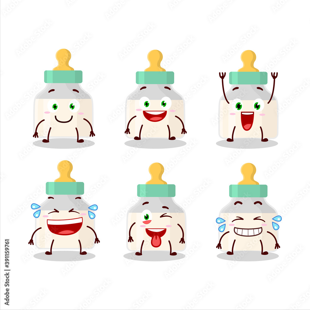 Cartoon character of baby pacifier with white milk with smile expression Cartoon character of baby pacifier with white milk with smile expression