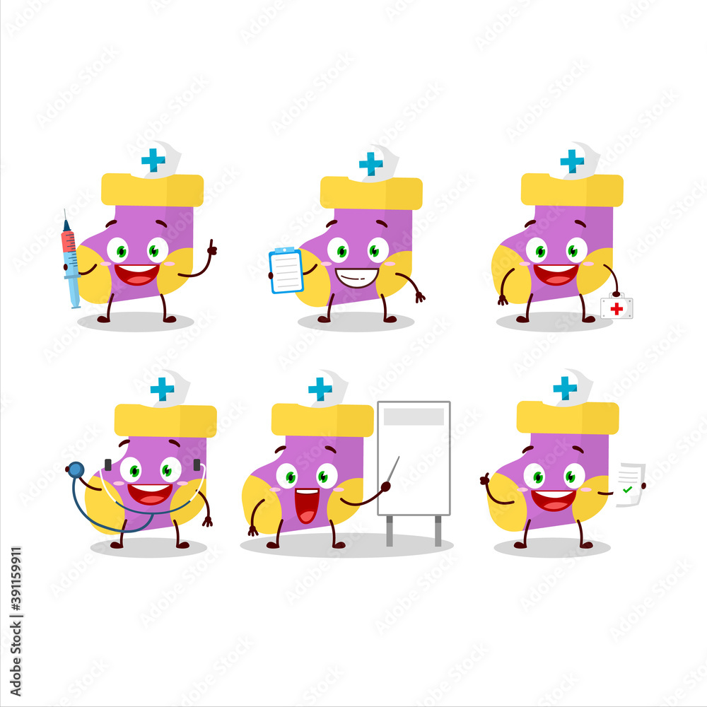 Obraz premium Doctor profession emoticon with baby purple socks cartoon character