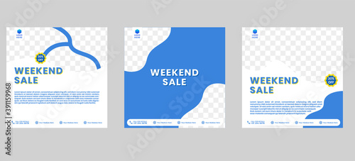 Weekend Sale template design. Blue Social media template design good for your business post. Editable fashion template design