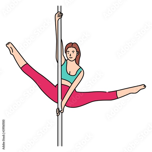 Vector illustration of Woman pole dancer dancing poses on pole. Isolated on white background