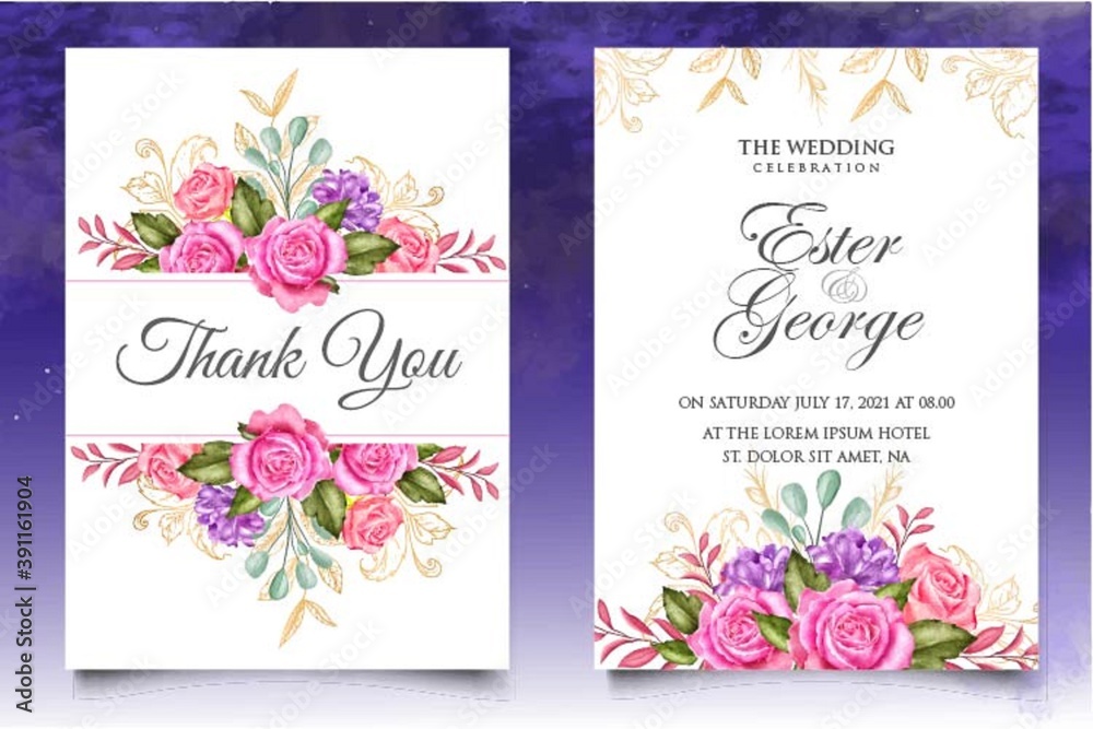 Watercolor wedding invitation design template