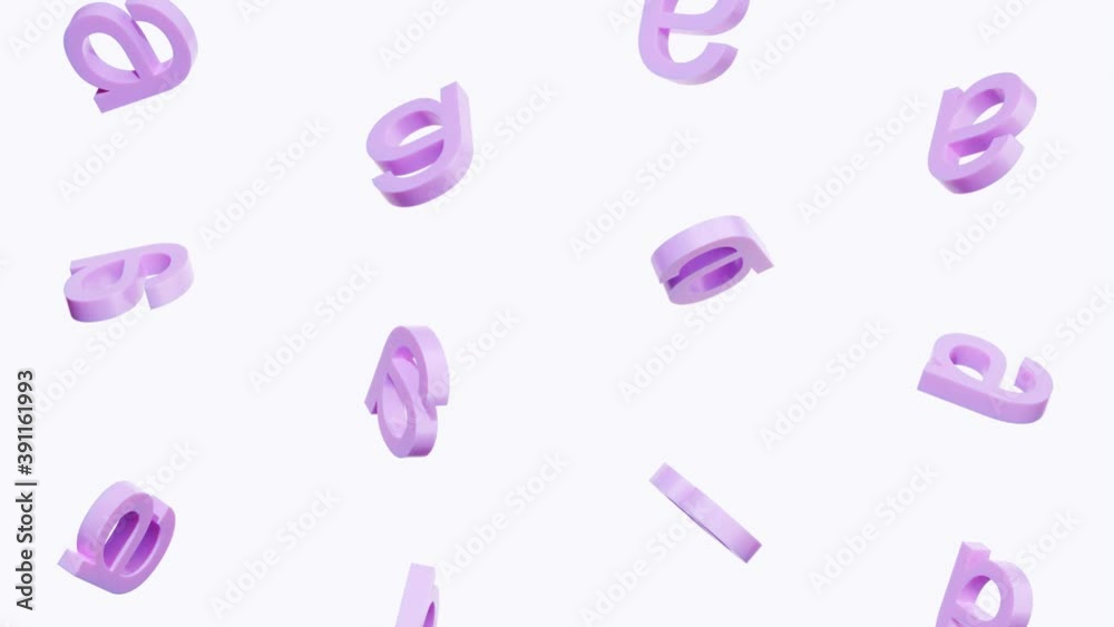 Levitation of 3d rendered shapes. Minimal motion design. Looping animation of primitive objects. Decorative letters pattern floating on white background. 