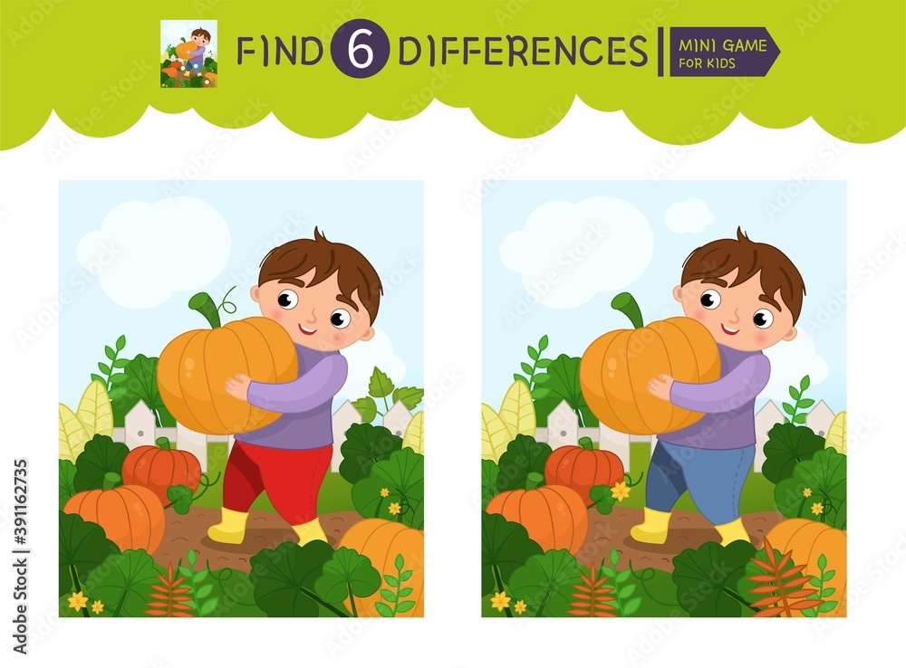Find differences. Educational game for children. On the farm collection ...