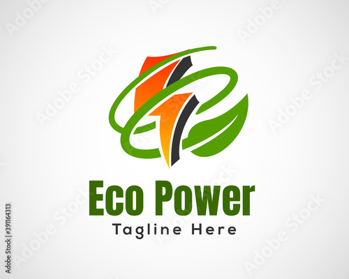 Bolt green energy leaf logo symbol design template
