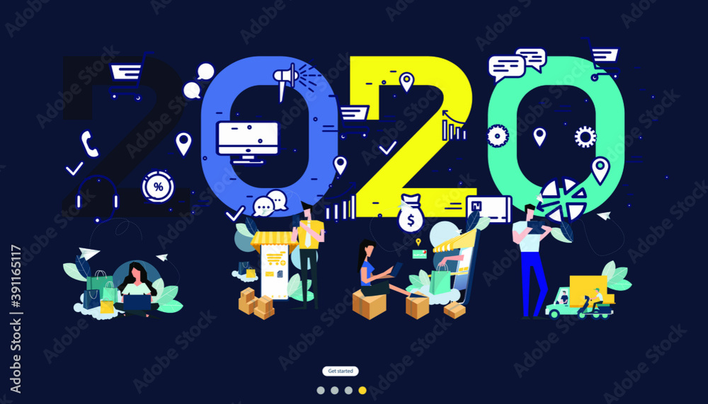 Teamwork Business man and Lady meeting Brainstorming with 2020 logo text vector Creativity modern Idea and Concept illustration flat design. Teamwork Business man and Lady meeting Brainstorming with 2020 logo text vector Creativity modern Idea and Concept illustration flat design.