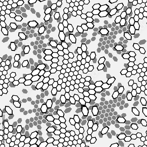 Snake skin scales texture hexagon. Seamless pattern black white background