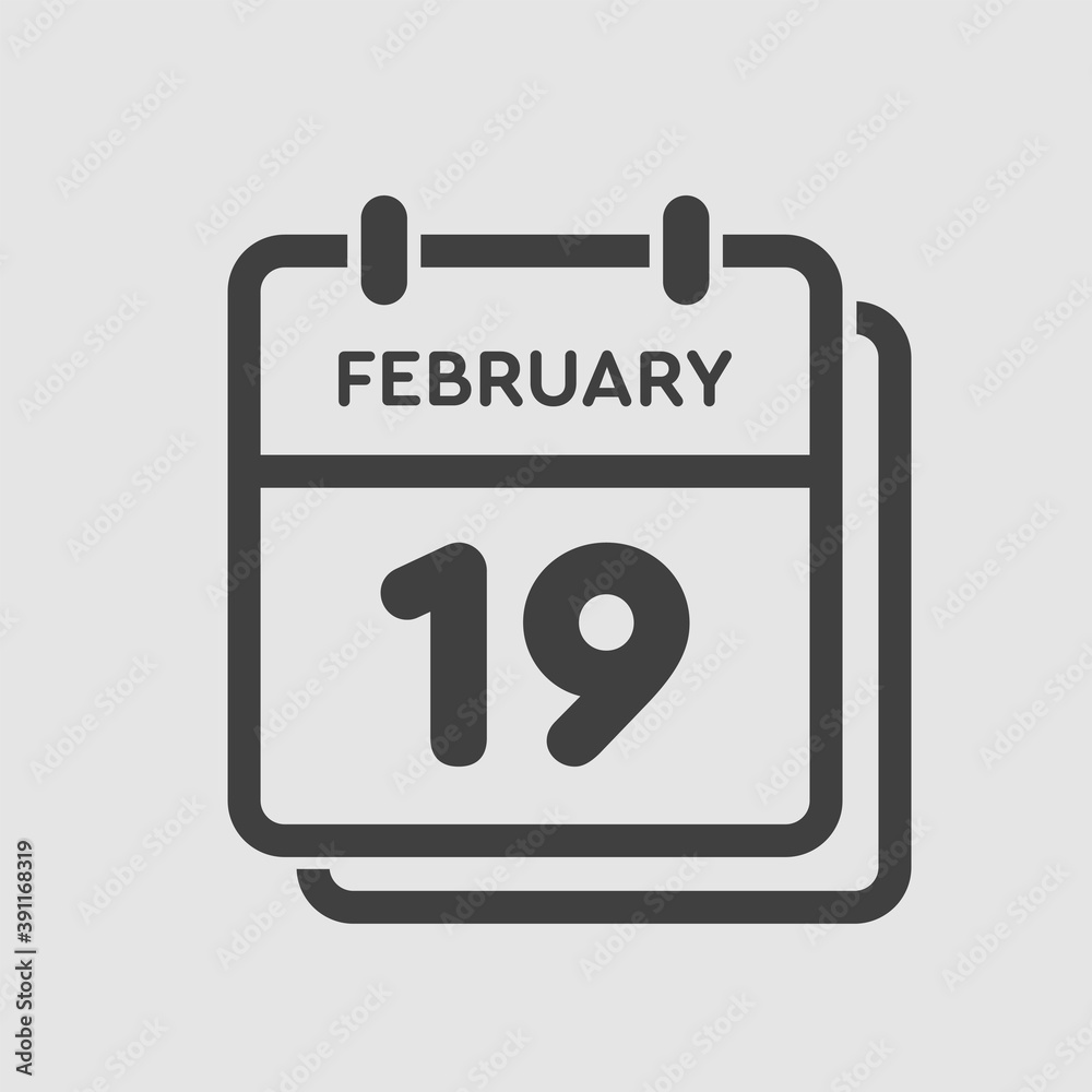 Icon day date 19 February, template calendar page Icon day date 19 February, template calendar page