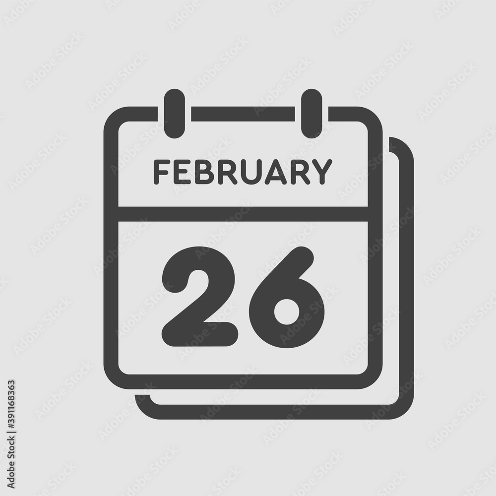 Icon day date 26 February, template calendar page Icon day date 26 February, template calendar page