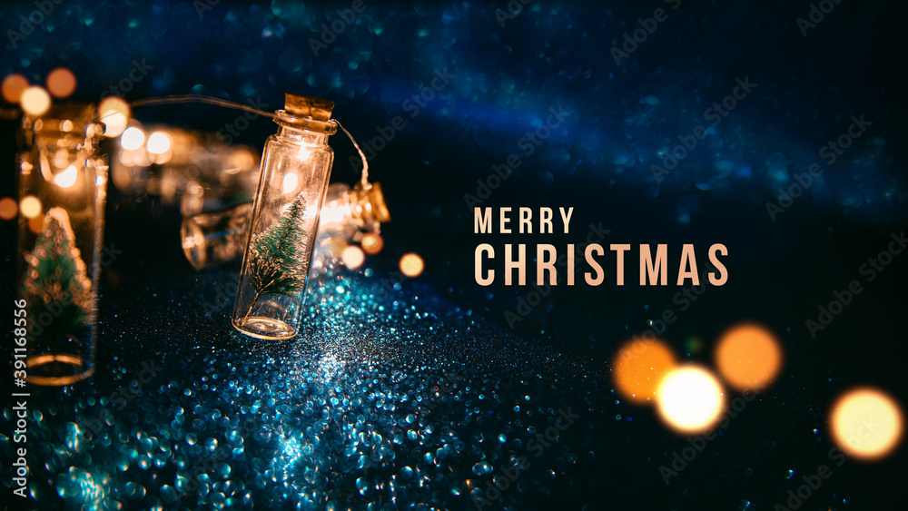 Merry Christmas and happy new year concept, Close up, Elegant Christmas tree in glass jar decoration. - obrazy, fototapety, plakaty 