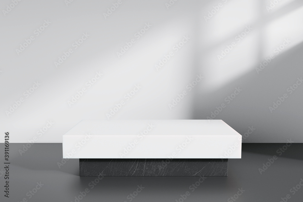 Product display podium in room with light of window background. 3D rendering Product display podium in room with light of window background. 3D rendering